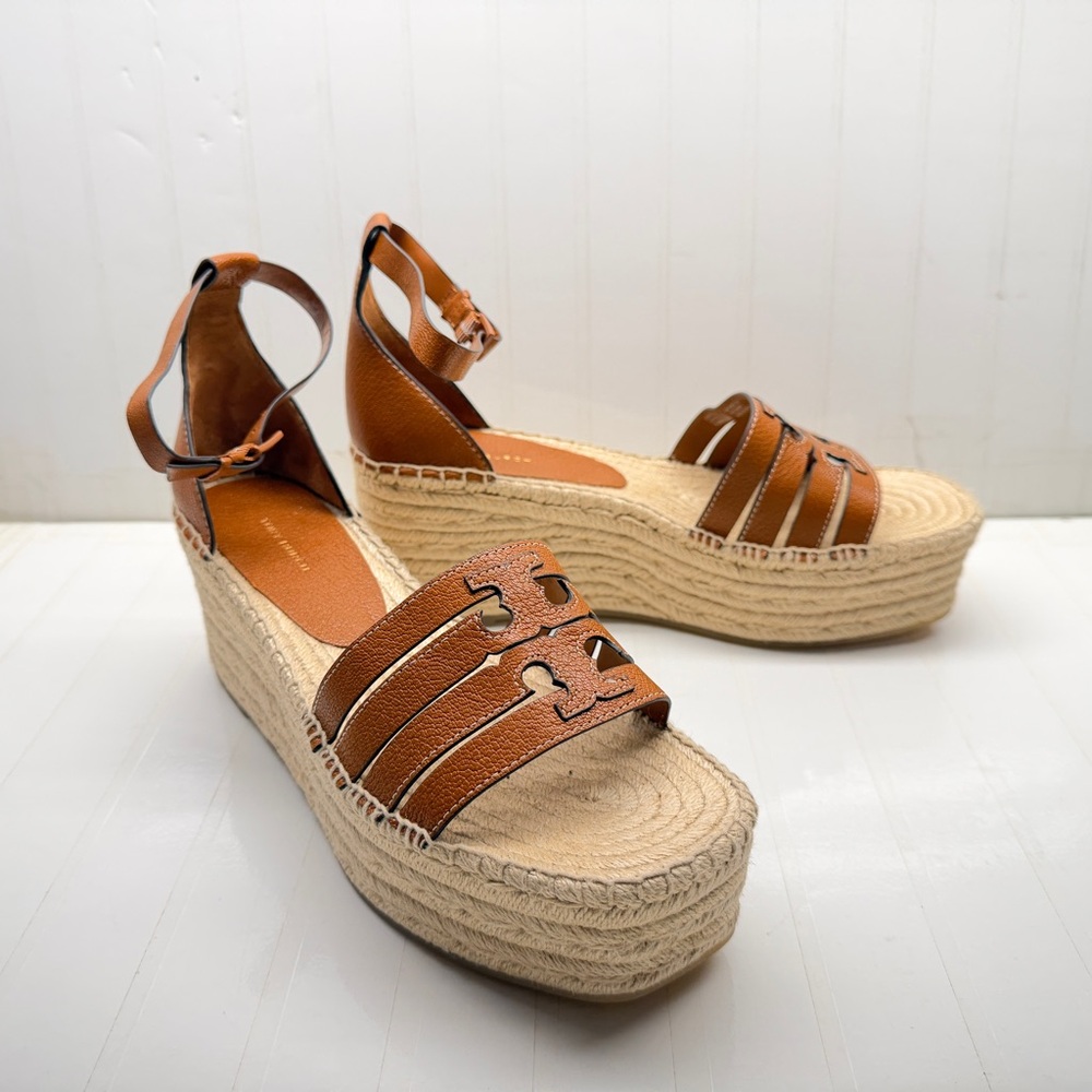 Tory Burch Ines Leather Espadrille Wedge Sandals, Size 10 NWOB